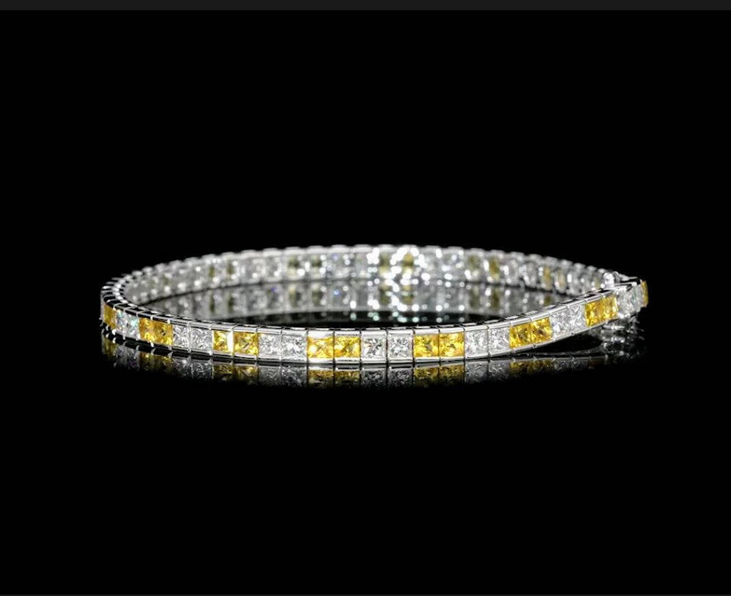 18K White Gold Tennis Bracelet With 8.71 TCW - Natural Fancy Colored Diamond Main Stone