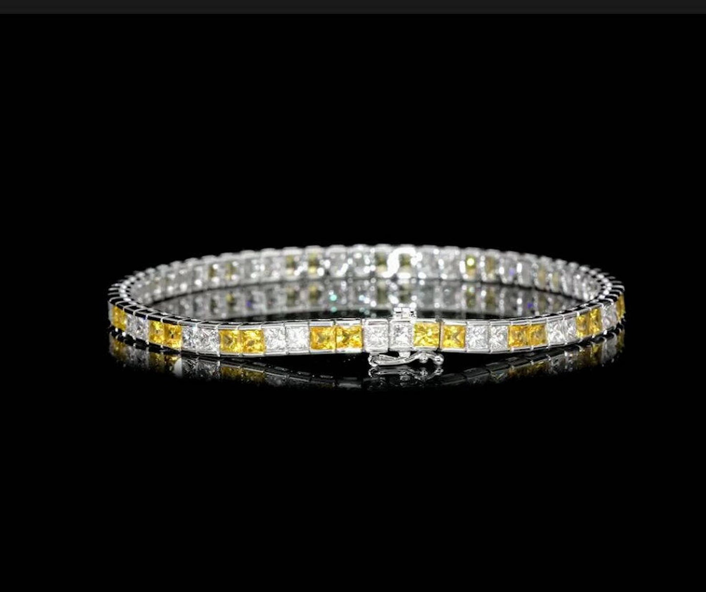 18K White Gold Tennis Bracelet With 8.71 TCW - Natural Fancy Colored Diamond Main Stone