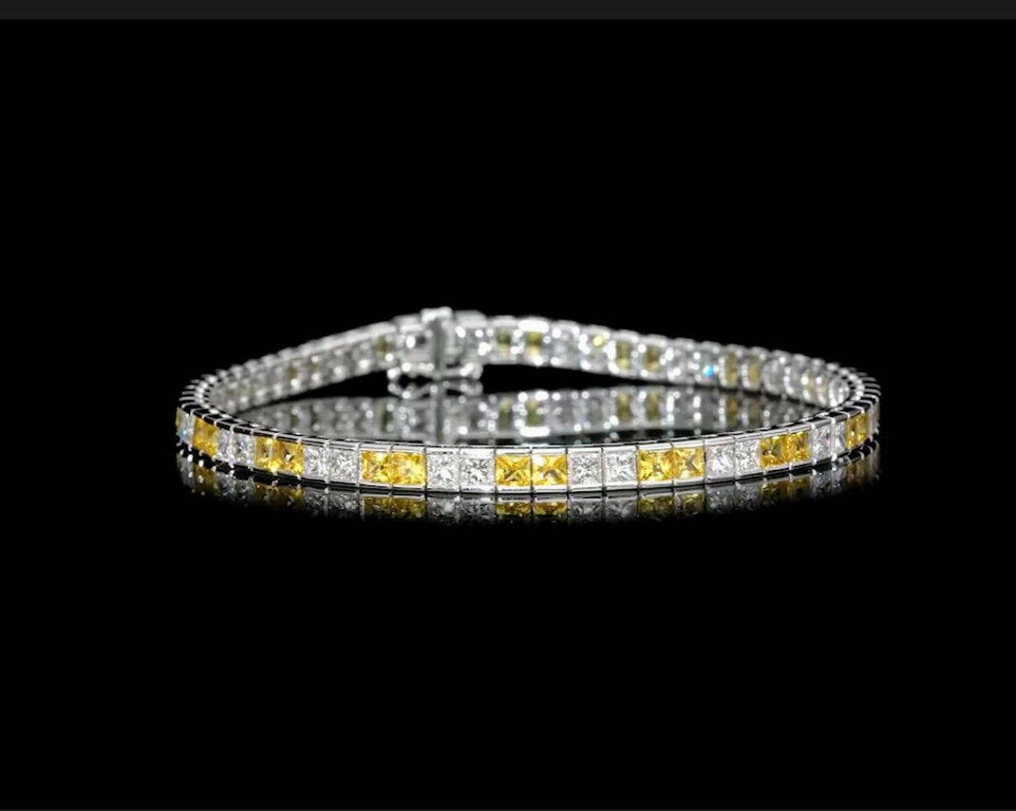 18K White Gold Tennis Bracelet With 8.71 TCW - Natural Fancy Colored Diamond Main Stone