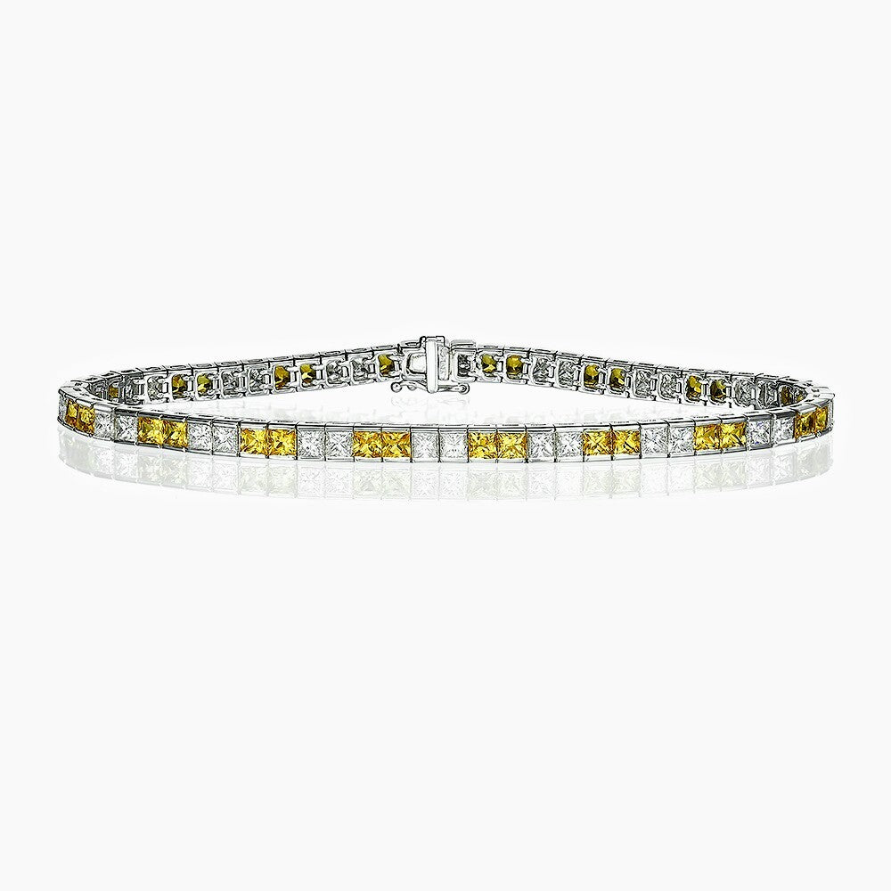 18K White Gold Tennis Bracelet With 8.71 TCW - Natural Fancy Colored Diamond Main Stone