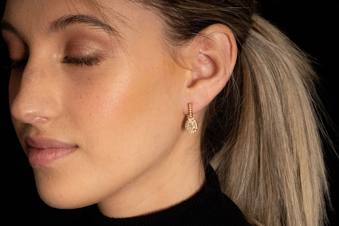 18K Rose Gold Dangle Earrings With 2.87 TCW - Natural Fancy Colored Diamond Main Stone