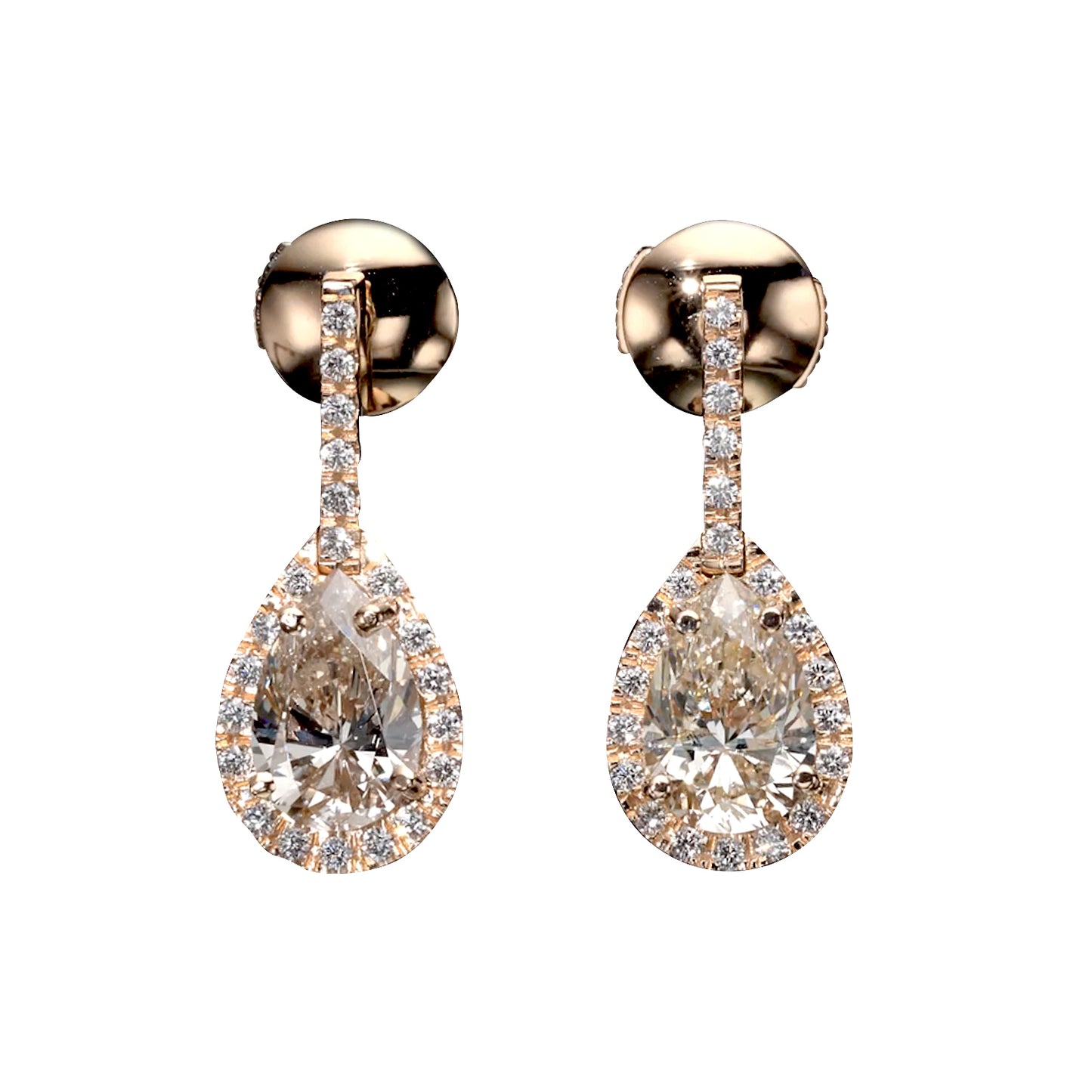 18K Rose Gold Dangle Earrings With 2.87 TCW - Natural Fancy Colored Diamond Main Stone
