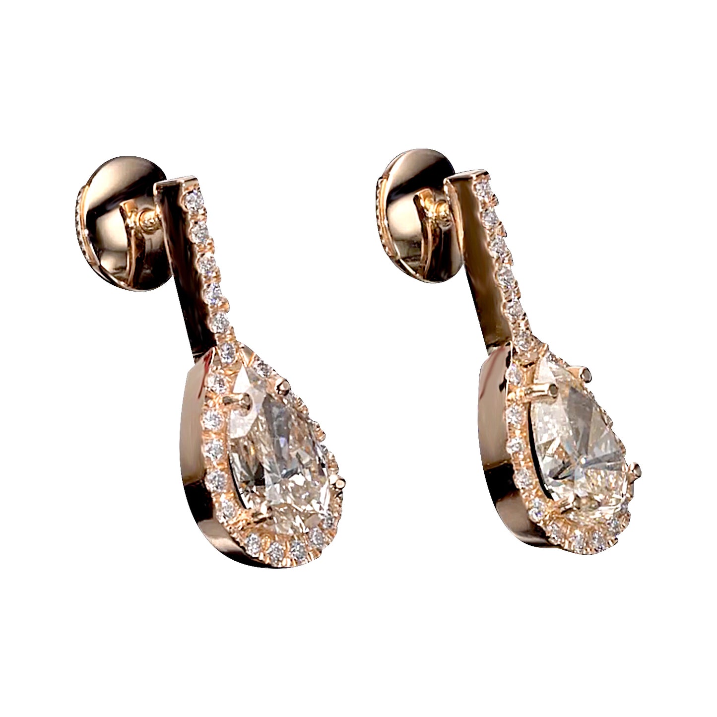 18K Rose Gold Dangle Earrings With 2.87 TCW - Natural Fancy Colored Diamond Main Stone