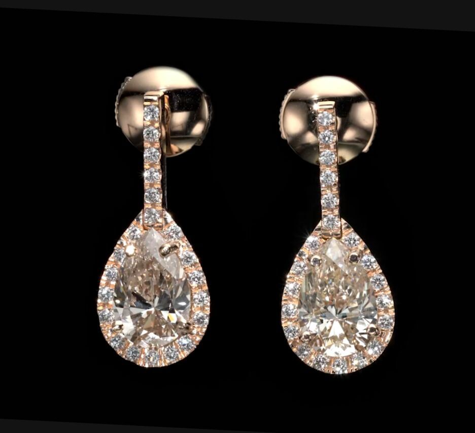 18K Rose Gold Dangle Earrings With 2.87 TCW - Natural Fancy Colored Diamond Main Stone