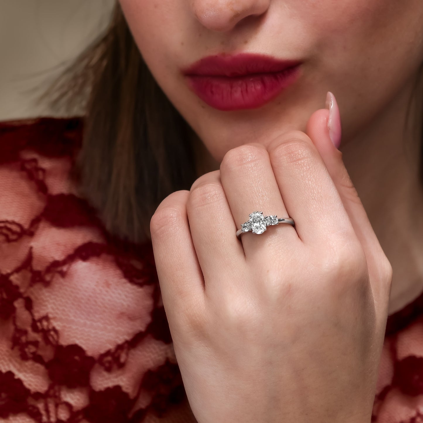 18K White Gold 3 Stone Engagement Ring With 1.01 Carat Natural Diamond
