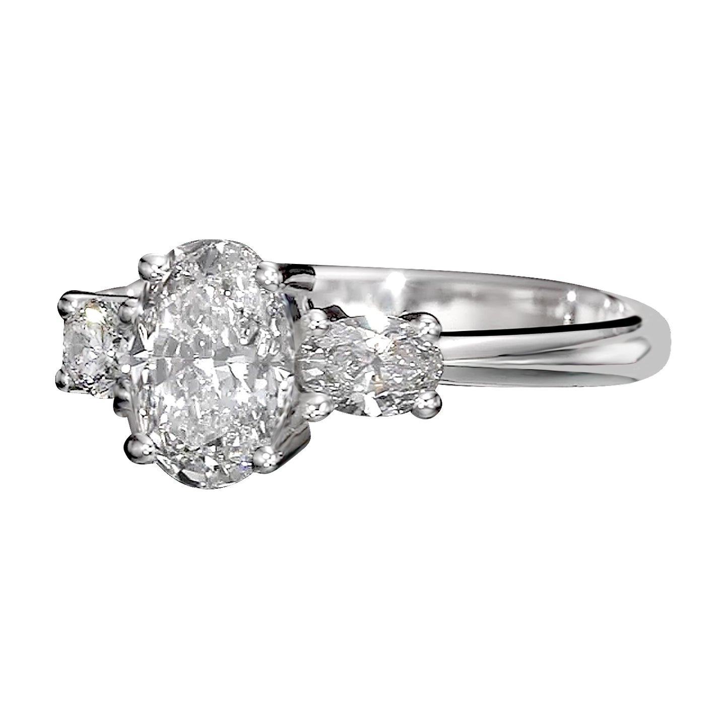 18K White Gold 3 Stone Engagement Ring With 1.01 Carat Natural Diamond