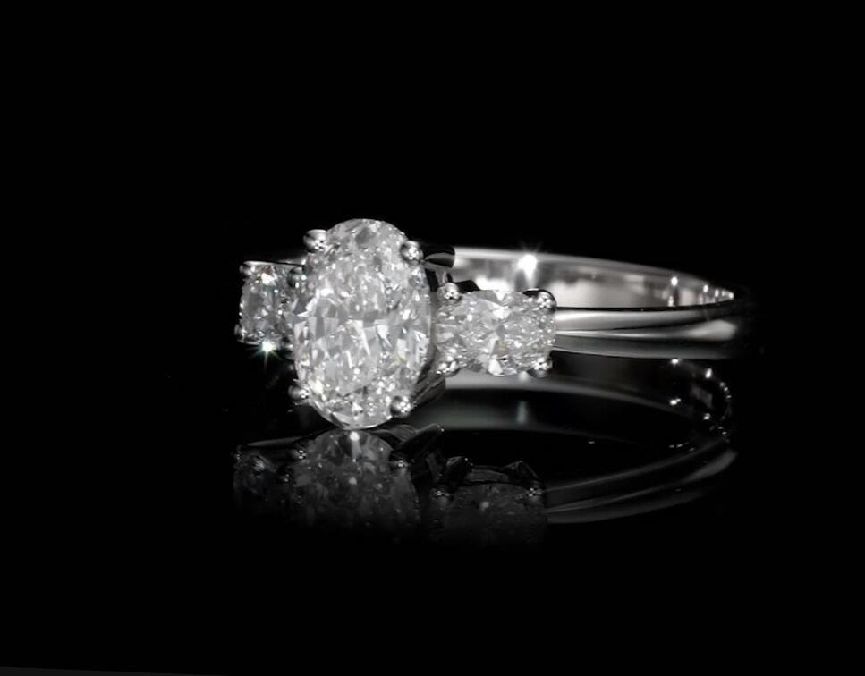 18K White Gold 3 Stone Engagement Ring With 1.01 Carat Natural Diamond