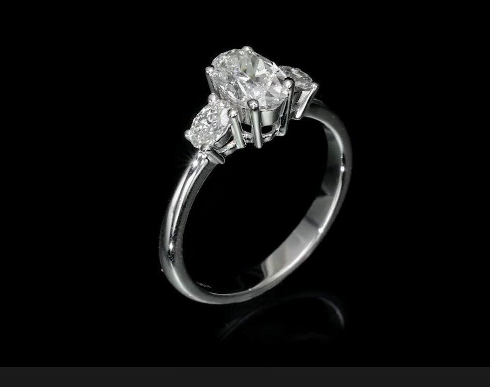 18K White Gold 3 Stone Engagement Ring With 1.01 Carat Natural Diamond