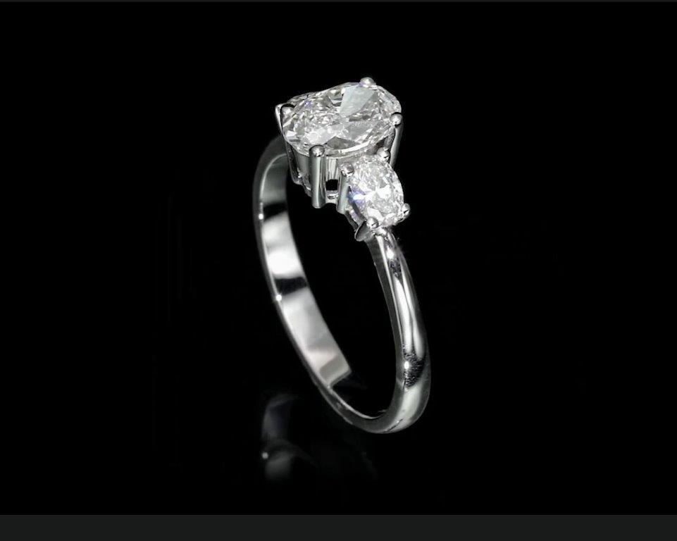18K White Gold 3 Stone Engagement Ring With 1.01 Carat Natural Diamond