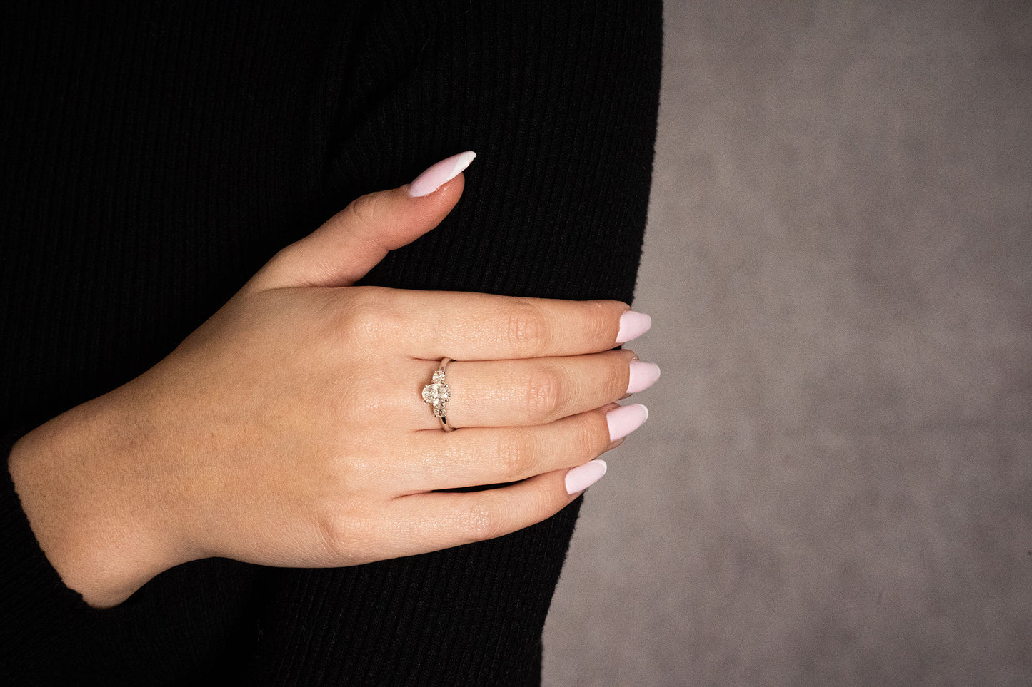 18K White Gold 3 Stone Engagement Ring With 1.01 Carat Natural Diamond