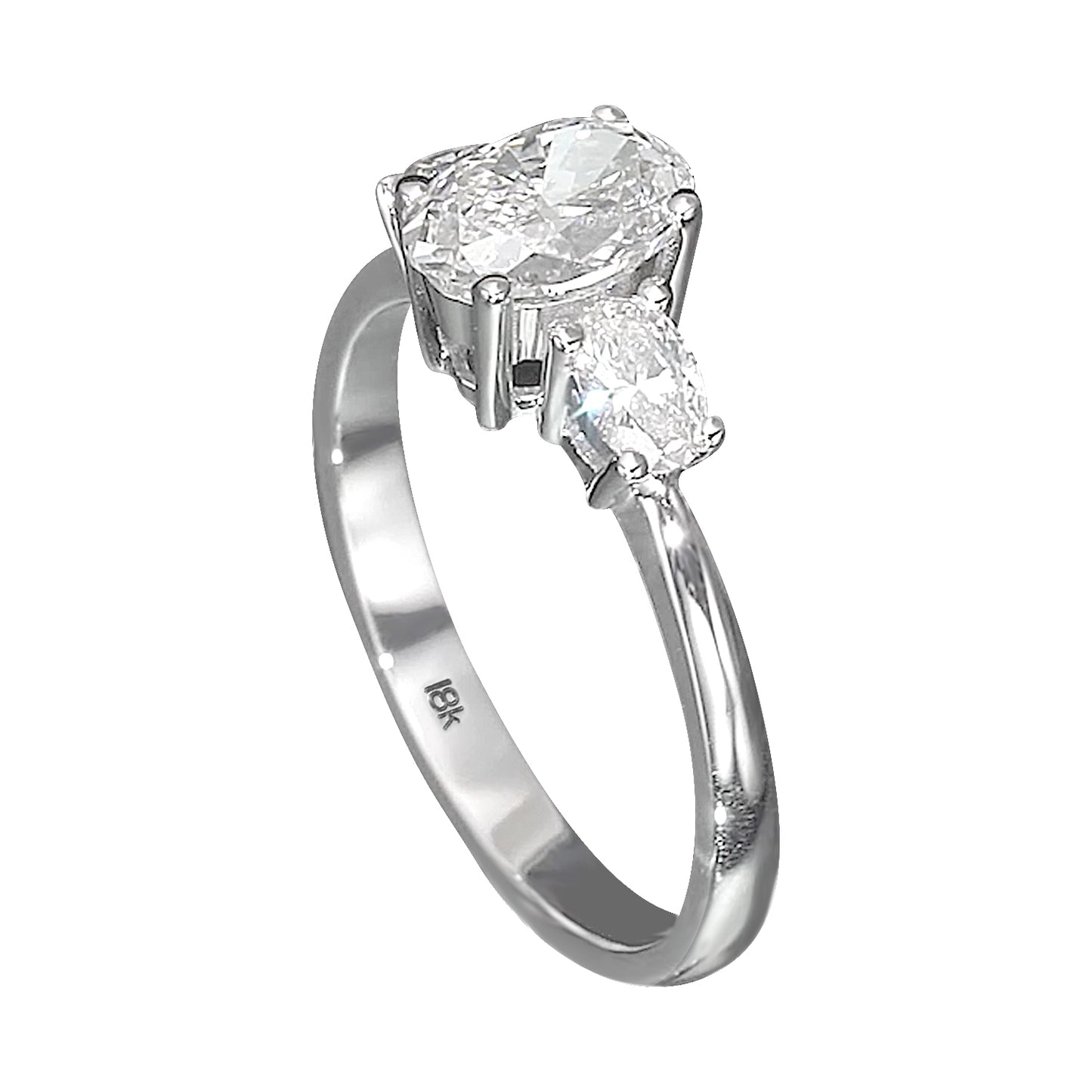 18K White Gold 3 Stone Engagement Ring With 1.01 Carat Natural Diamond