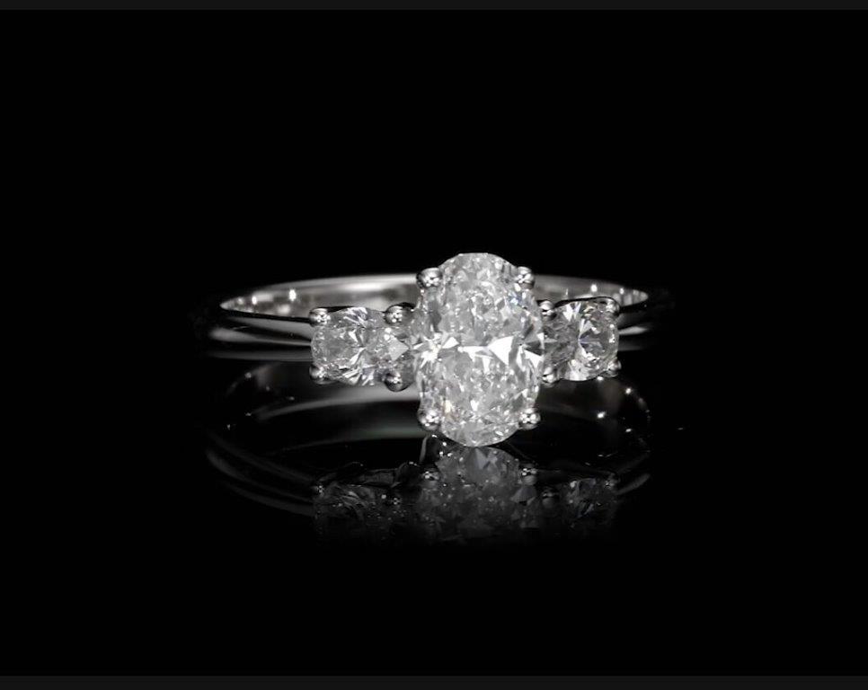 18K White Gold 3 Stone Engagement Ring With 1.01 Carat Natural Diamond