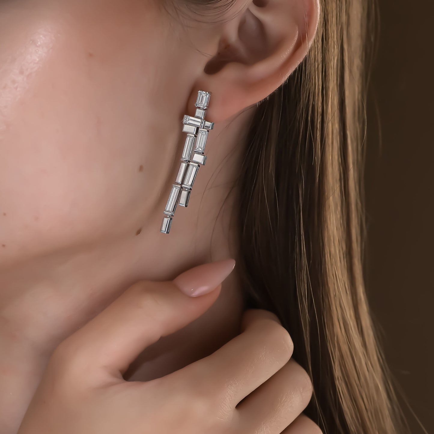 4.15 tcw Baguette Natural Diamond in 18k White Gold Dangling Earrings