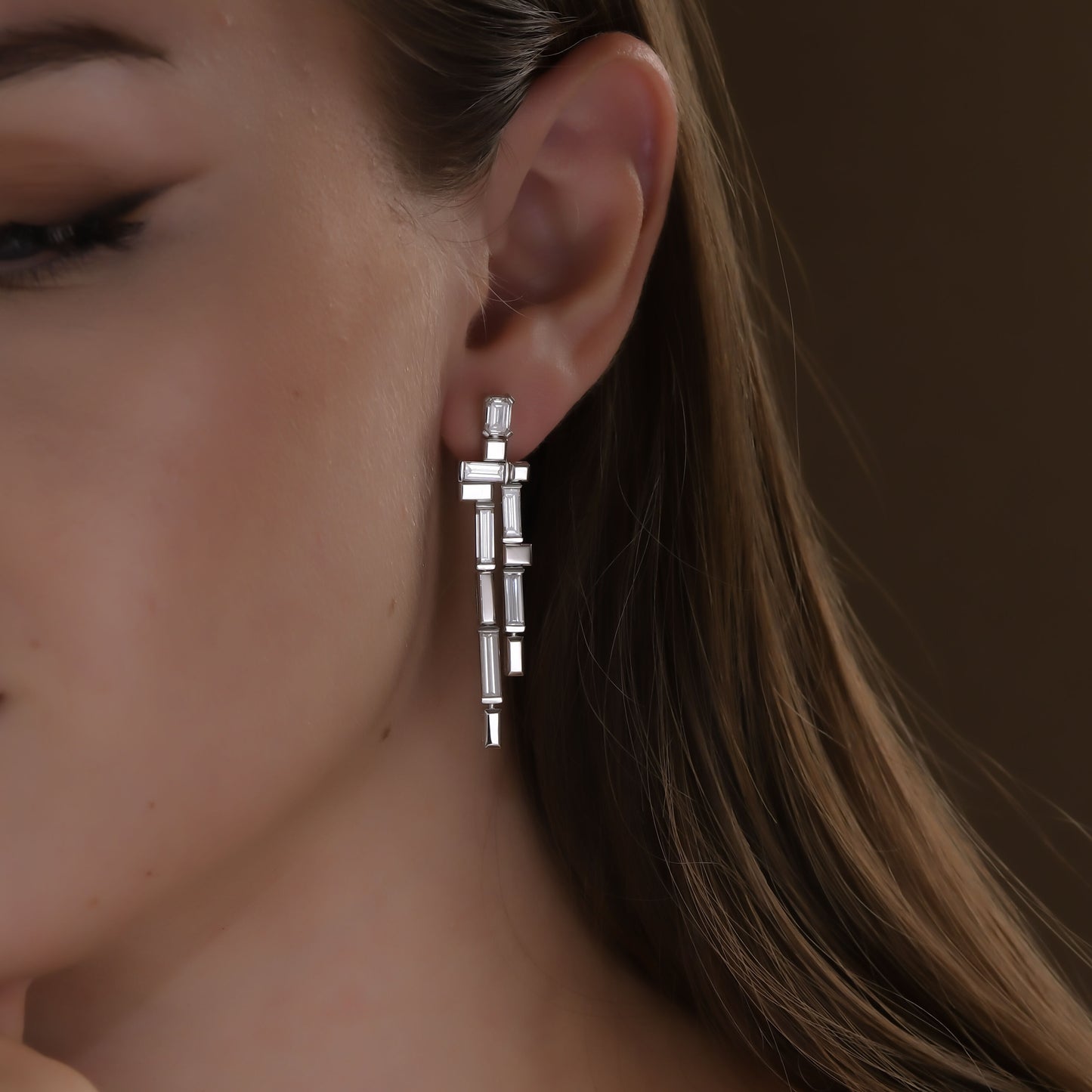 4.15 tcw Baguette Natural Diamond in 18k White Gold Dangling Earrings