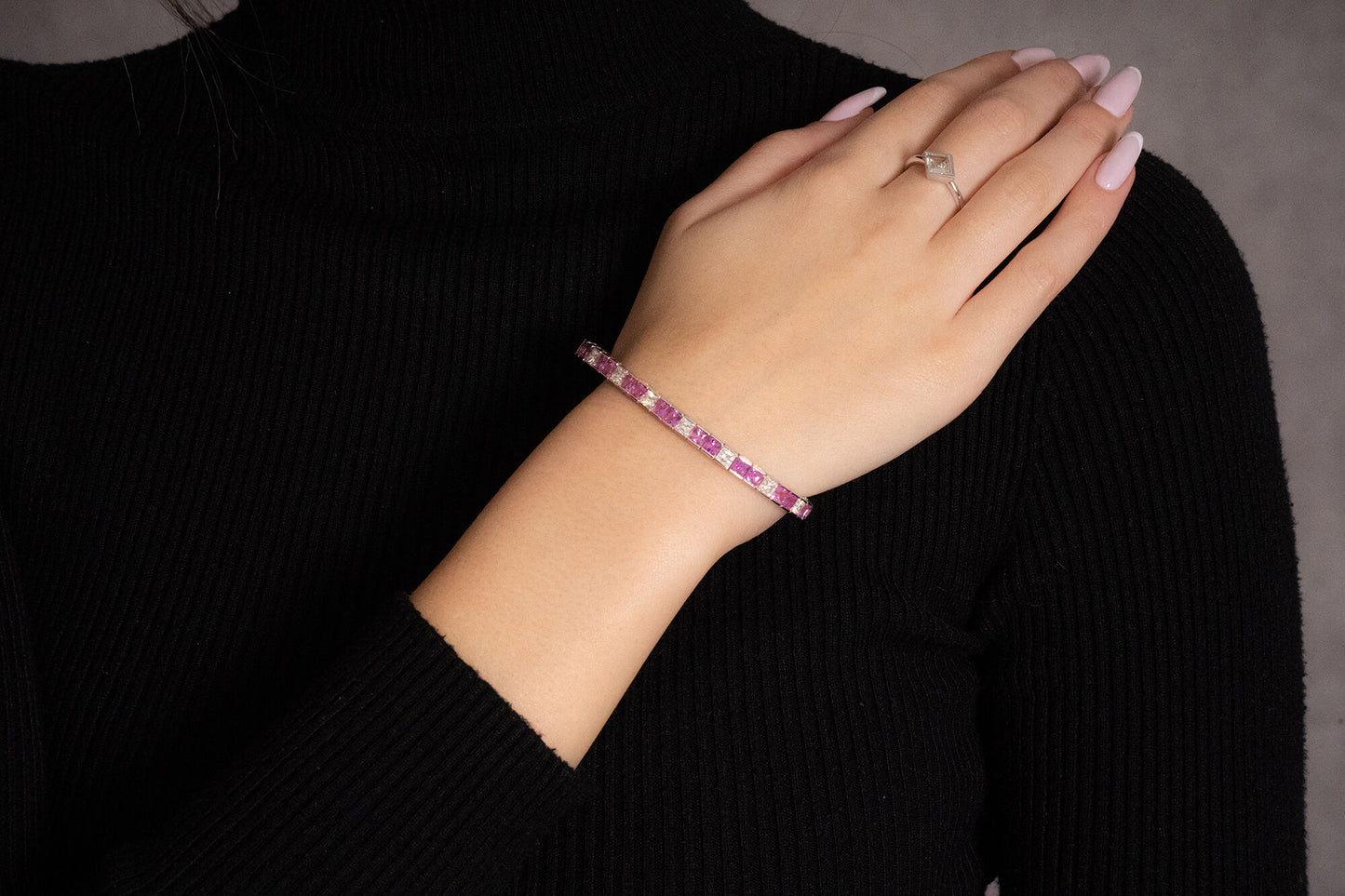 18K White Gold tennis Bracelet With 16.10 TCW Fancy Colored Diamonds