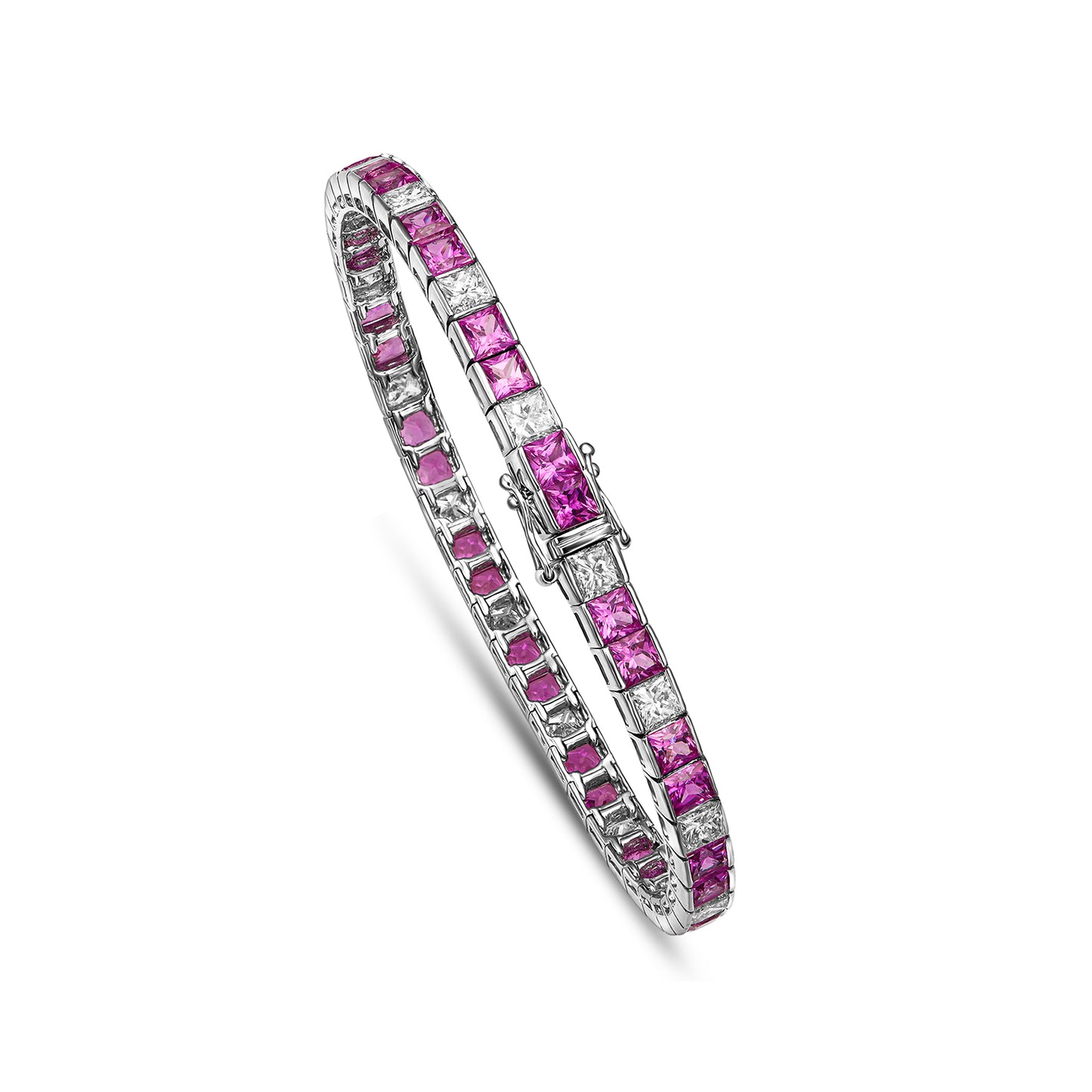18K White Gold tennis Bracelet With 16.10 TCW Fancy Colored Diamonds