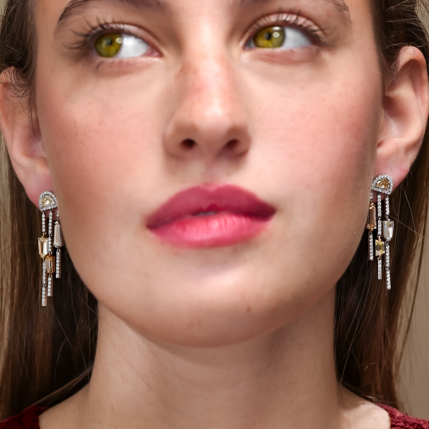 18K White Gold Drop Earrings With 4.58 TCW Fancy Colored Diamonds