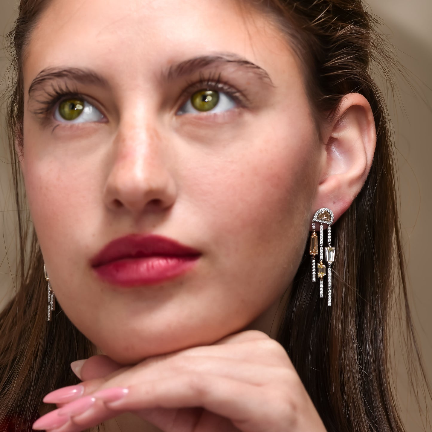 18K White Gold Drop Earrings With 4.58 TCW Fancy Colored Diamonds