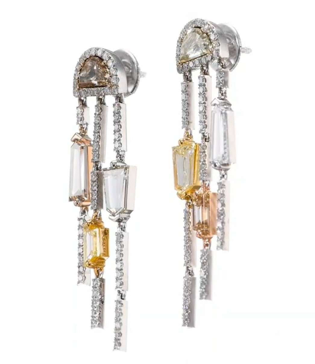 18K White Gold Drop Earrings With 4.58 TCW Fancy Colored Diamonds