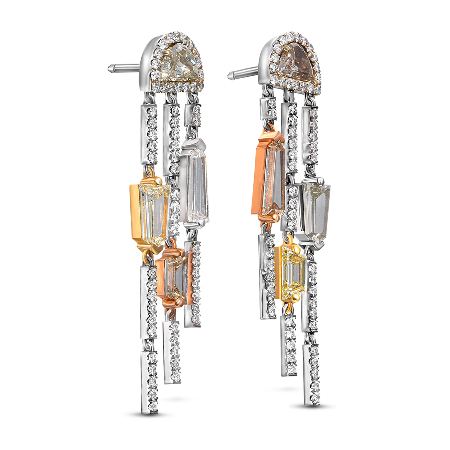18K White Gold Drop Earrings With 4.58 TCW Fancy Colored Diamonds
