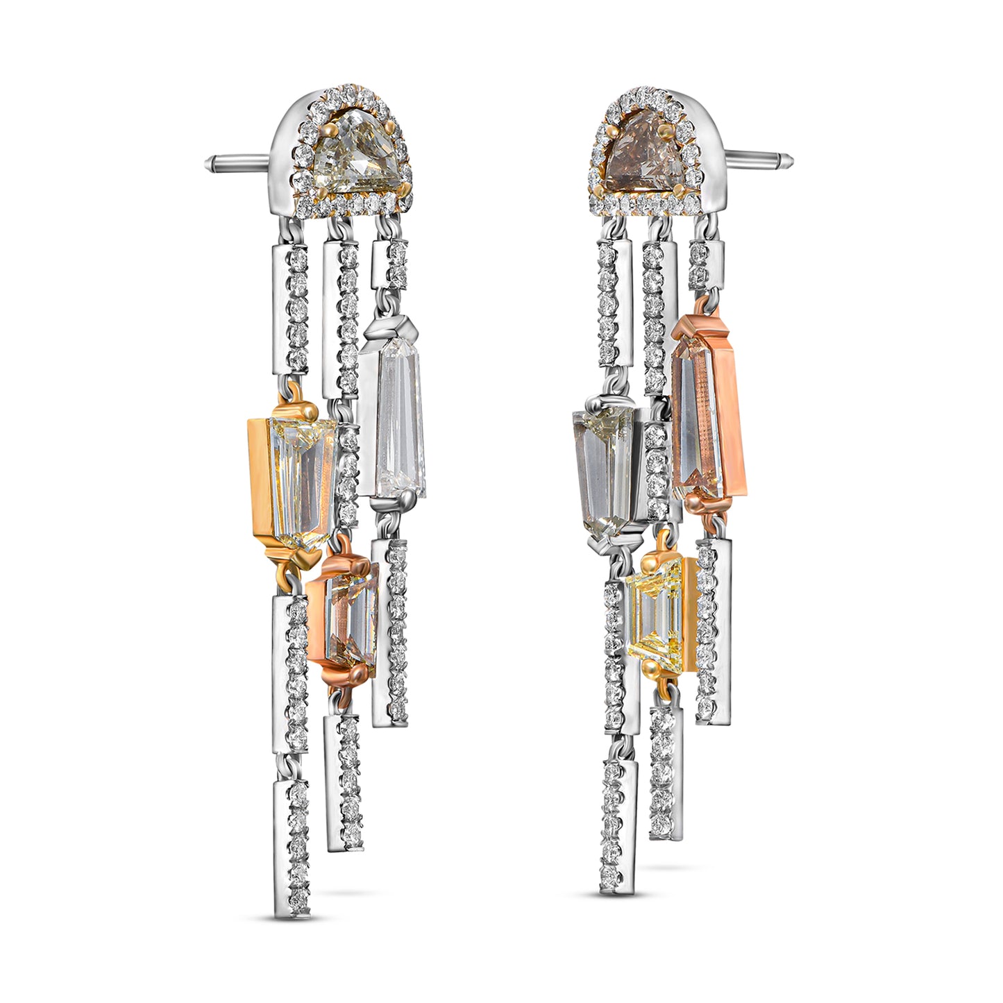 18K White Gold Drop Earrings With 4.58 TCW Fancy Colored Diamonds