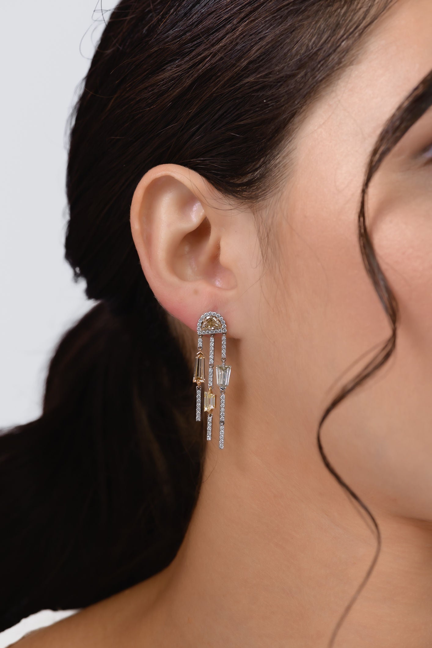 18K White Gold Drop Earrings With 4.58 TCW Fancy Colored Diamonds