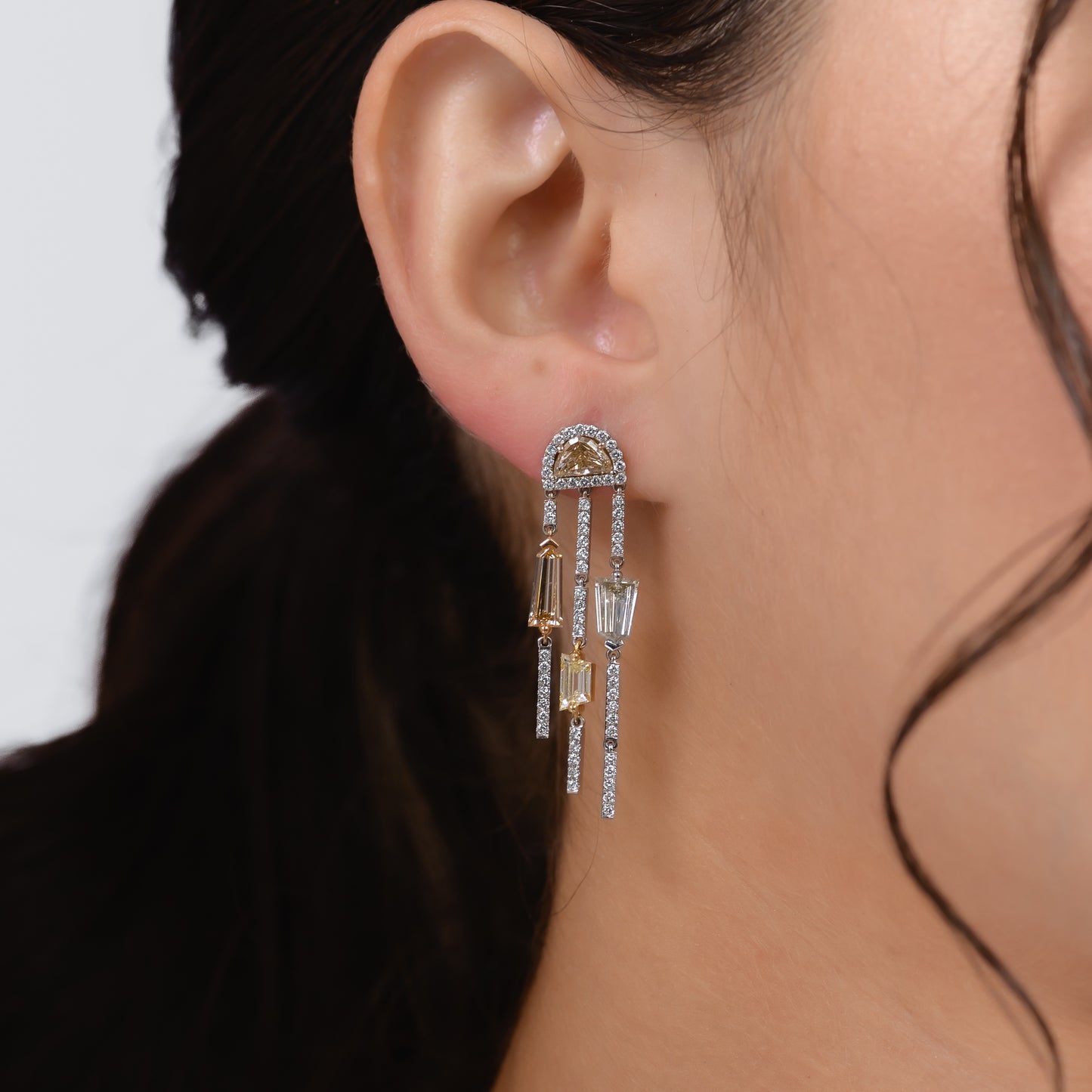 18K White Gold Drop Earrings With 4.58 TCW Fancy Colored Diamonds