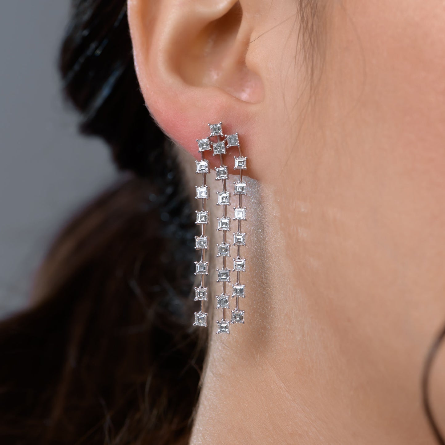 18K White Gold Drop Earrings With 3.56 TCW Natural Diamond