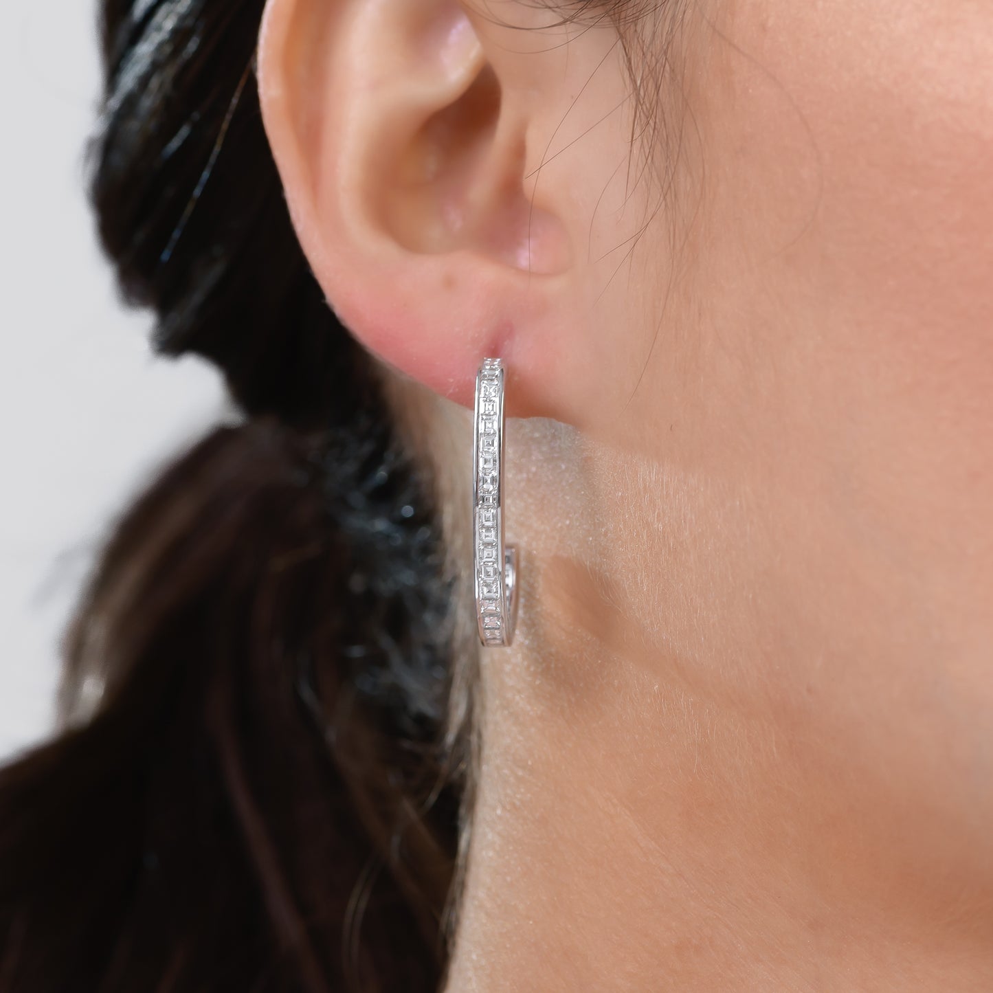 18K White Gold Hoop Earrings With 2.08 TCW Natural Diamond