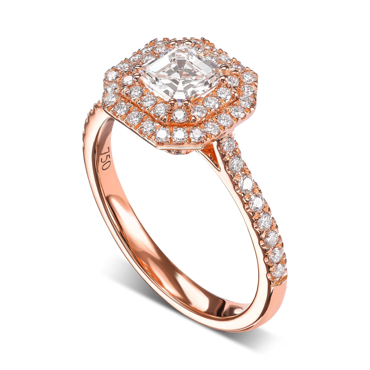 18k Rose Gold Engagement Ring With 0.94 tcw Asscher Cut Natural Diamond
