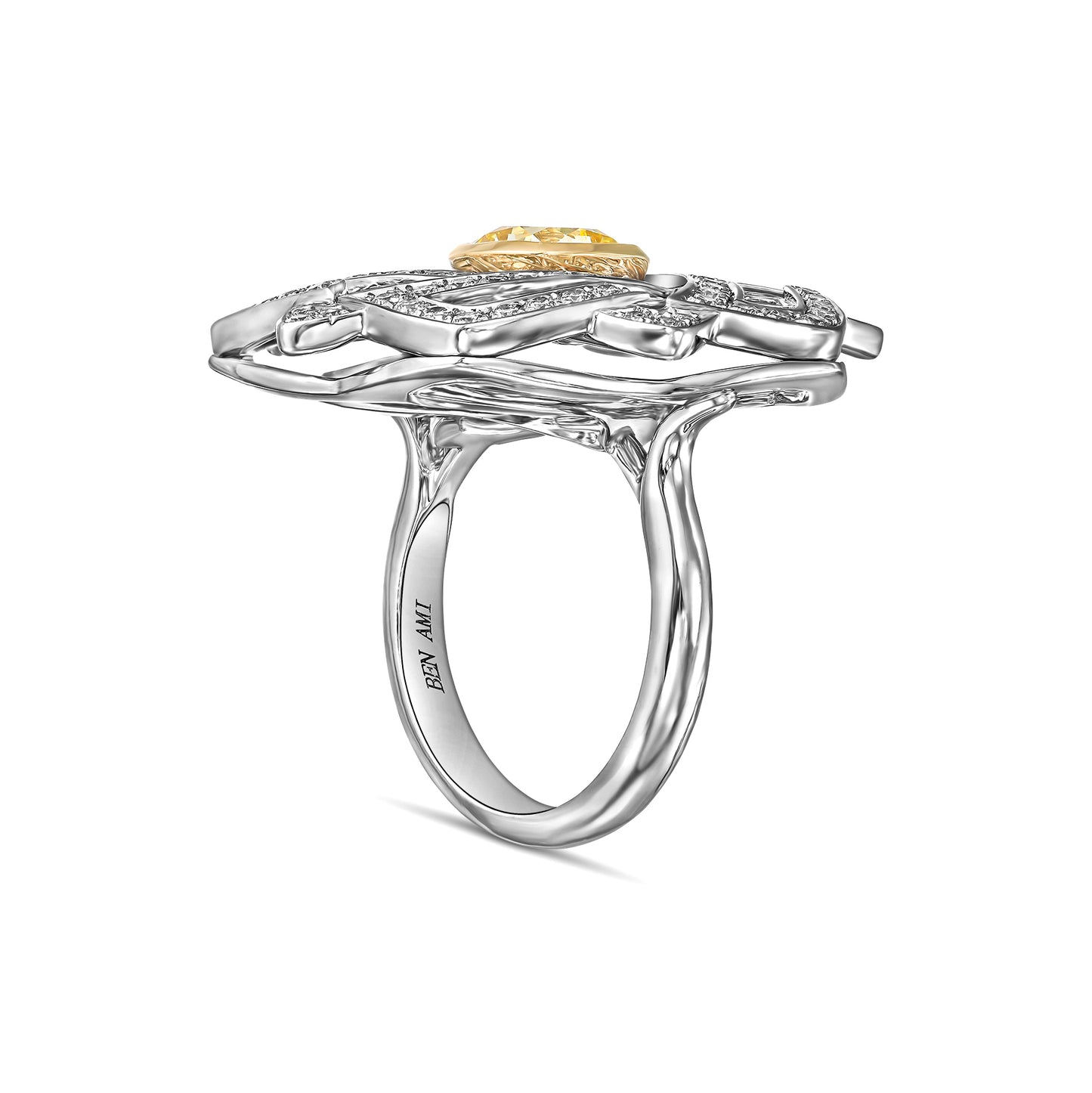 18K White Gold Ring With 3.44 TCW TCW Natural Diamond - Natural Fancy Colored Diamond Main Stone