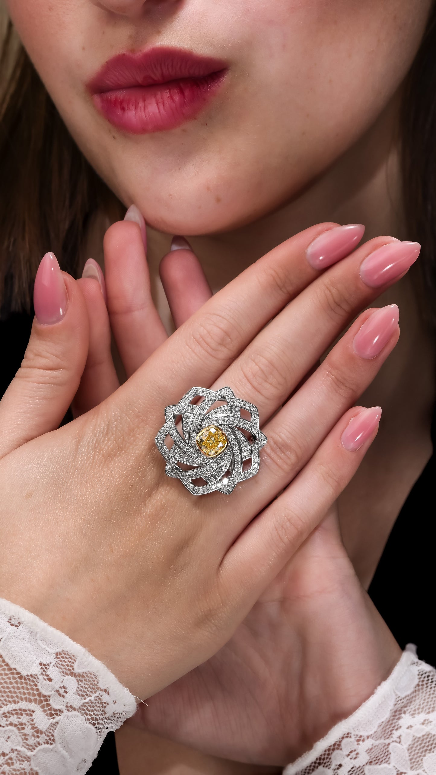 18K White Gold Ring With 3.44 TCW TCW Natural Diamond - Natural Fancy Colored Diamond Main Stone