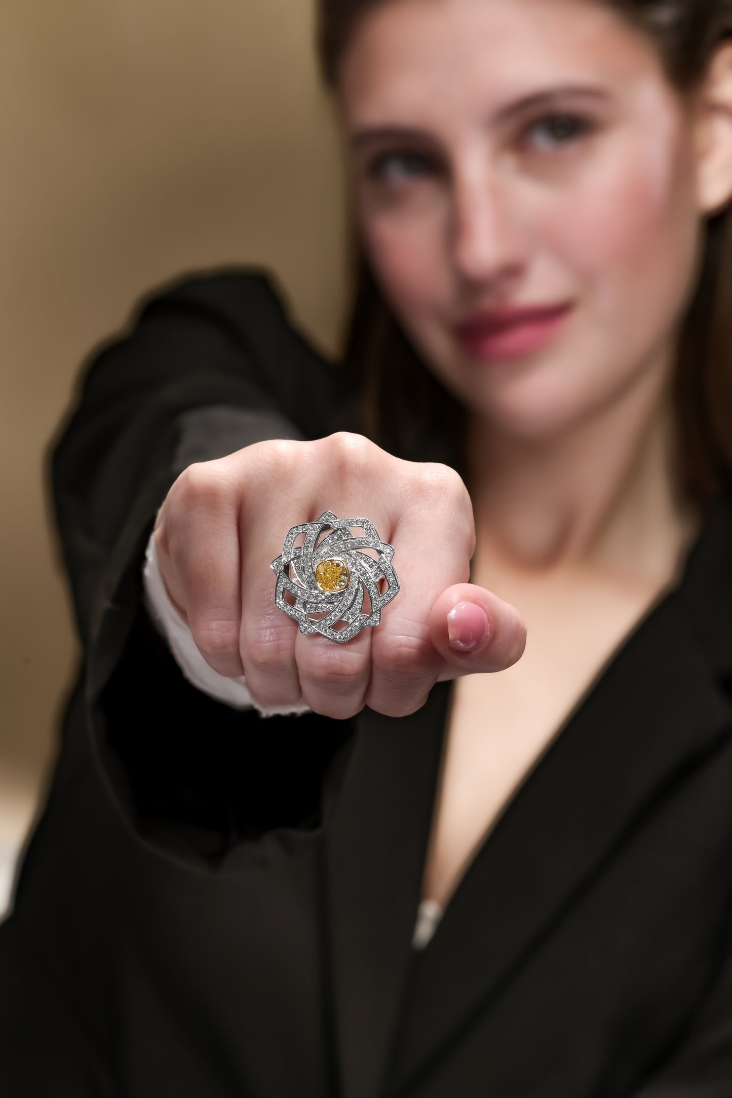 18K White Gold Ring With 3.44 TCW TCW Natural Diamond - Natural Fancy Colored Diamond Main Stone