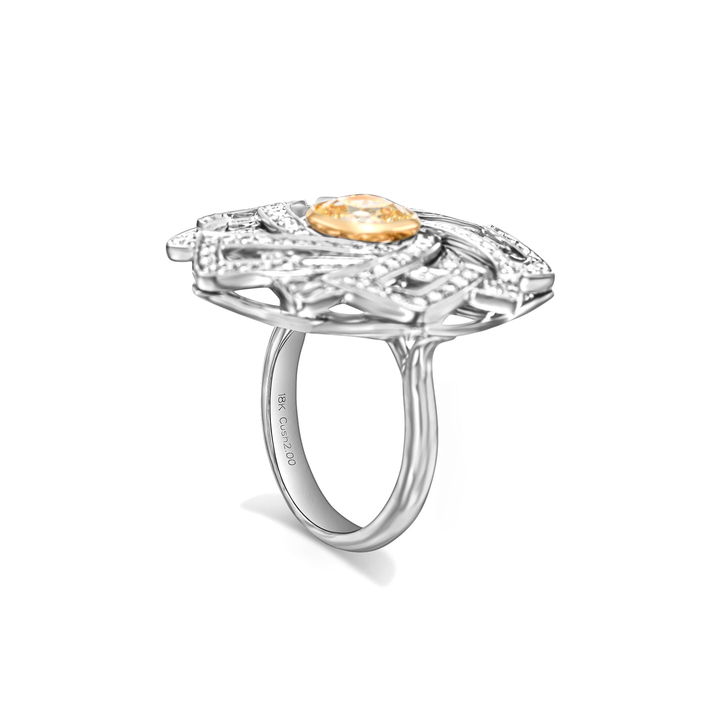 18K White Gold Ring With 3.44 TCW TCW Natural Diamond - Natural Fancy Colored Diamond Main Stone