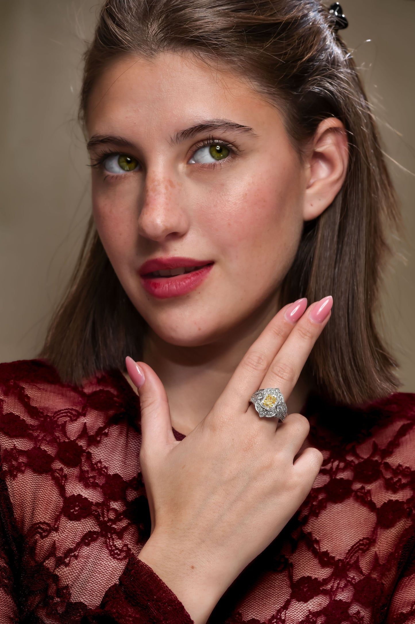 18K White Gold Ring With 1.34 TCW Natural Diamond - Natural Fancy Colored Diamond Main Stone