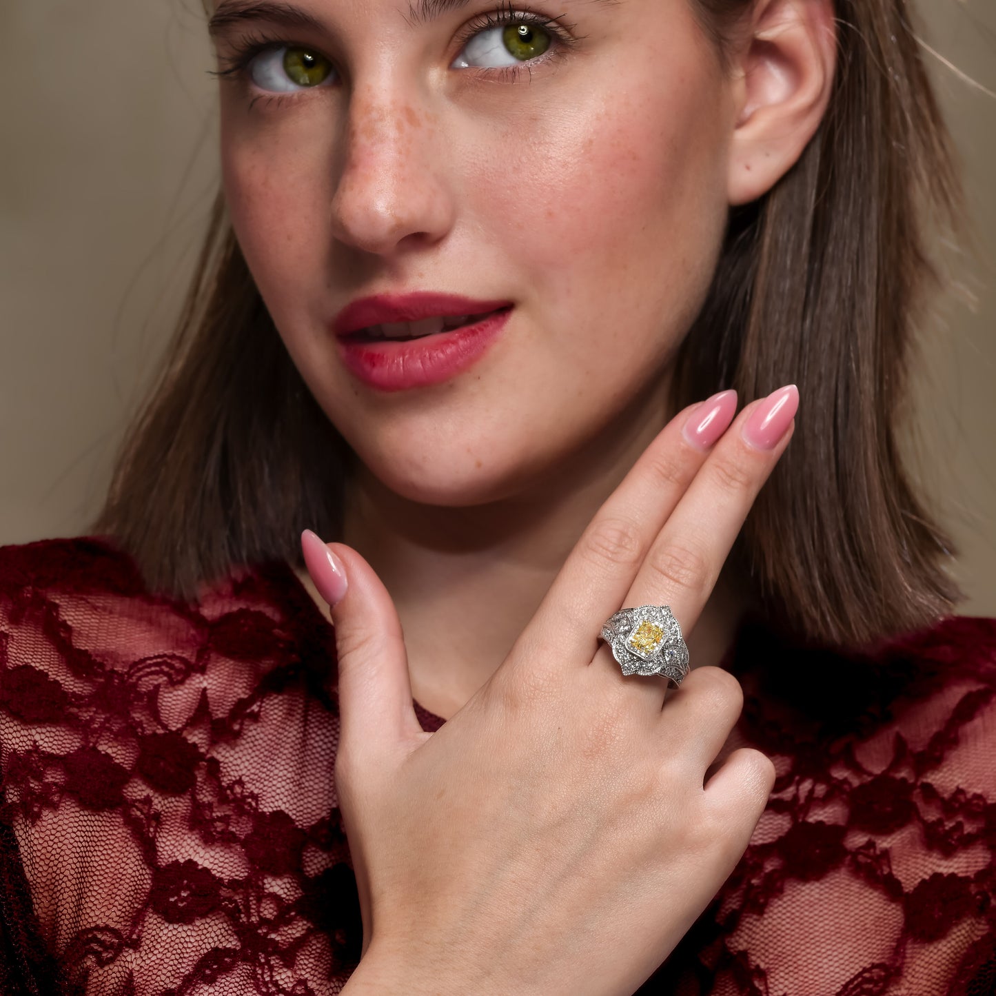 18K White Gold Ring With 1.34 TCW Natural Diamond - Natural Fancy Colored Diamond Main Stone