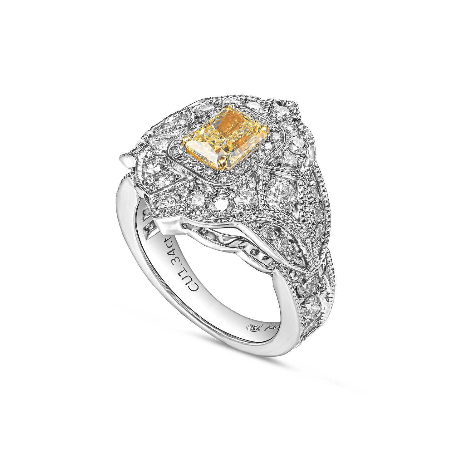18K White Gold Ring With 1.34 TCW Natural Diamond - Natural Fancy Colored Diamond Main Stone
