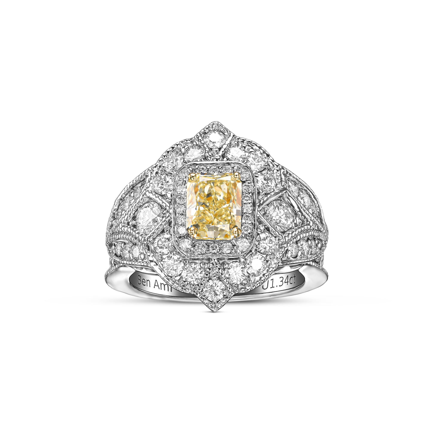 18K White Gold Ring With 1.34 TCW Natural Diamond - Natural Fancy Colored Diamond Main Stone