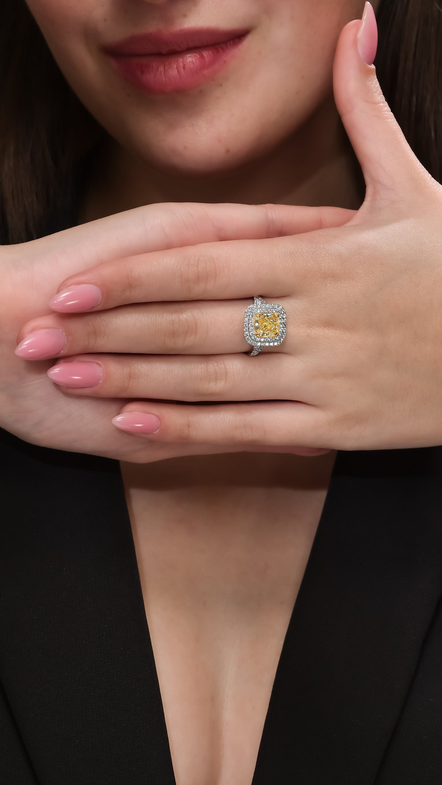 18K White Gold Statement Ring With 2.69 TCW Natural Diamond - Natural Fancy Colored Diamond Main Stone