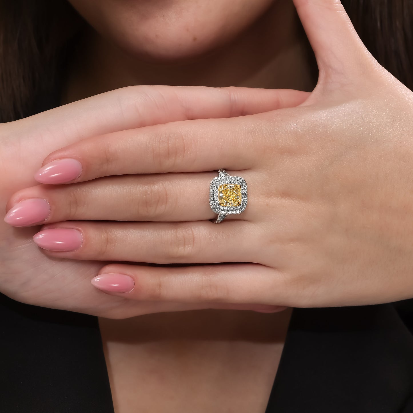 18K White Gold Statement Ring With 2.69 TCW Natural Diamond - Natural Fancy Colored Diamond Main Stone