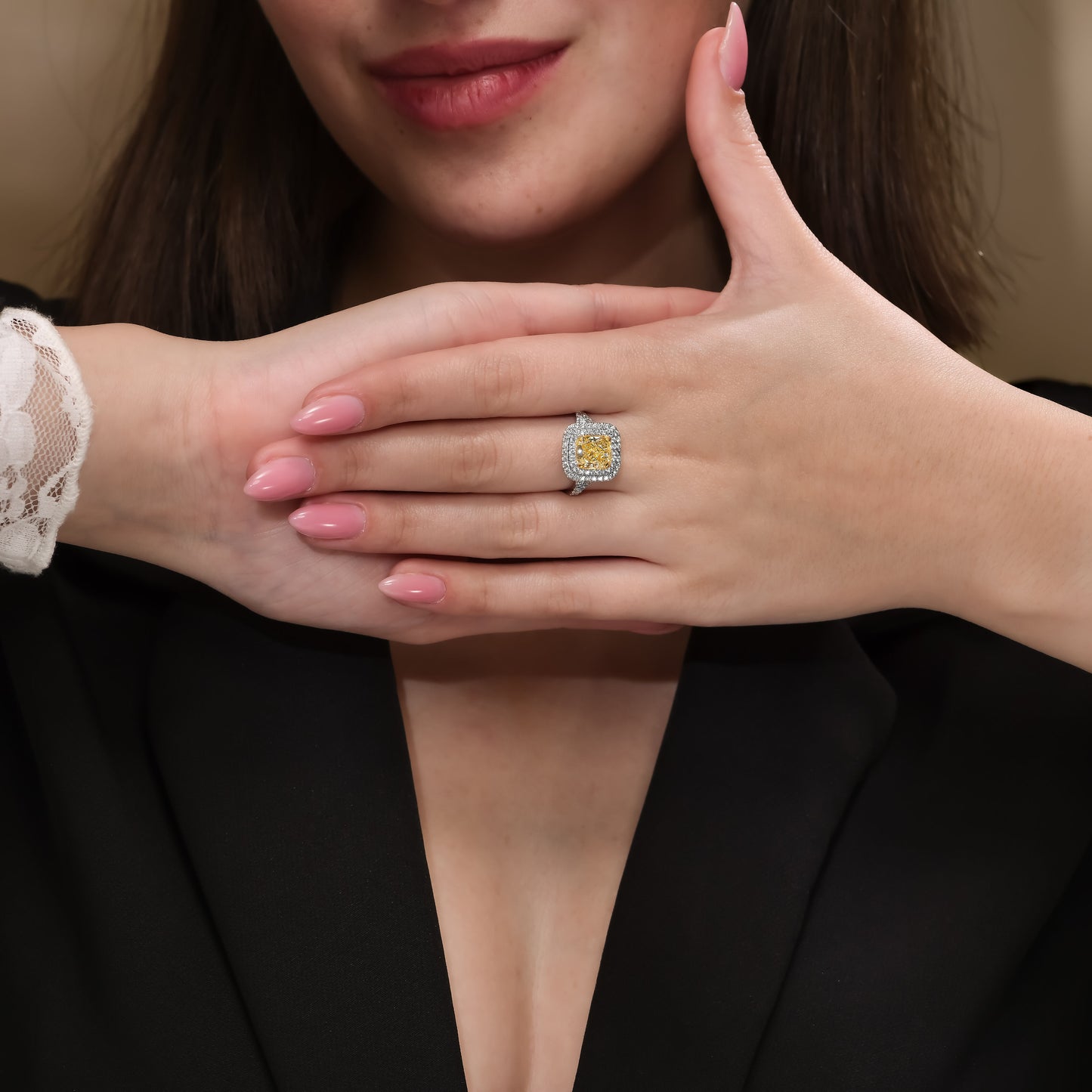18K White Gold Statement Ring With 2.69 TCW Natural Diamond - Natural Fancy Colored Diamond Main Stone