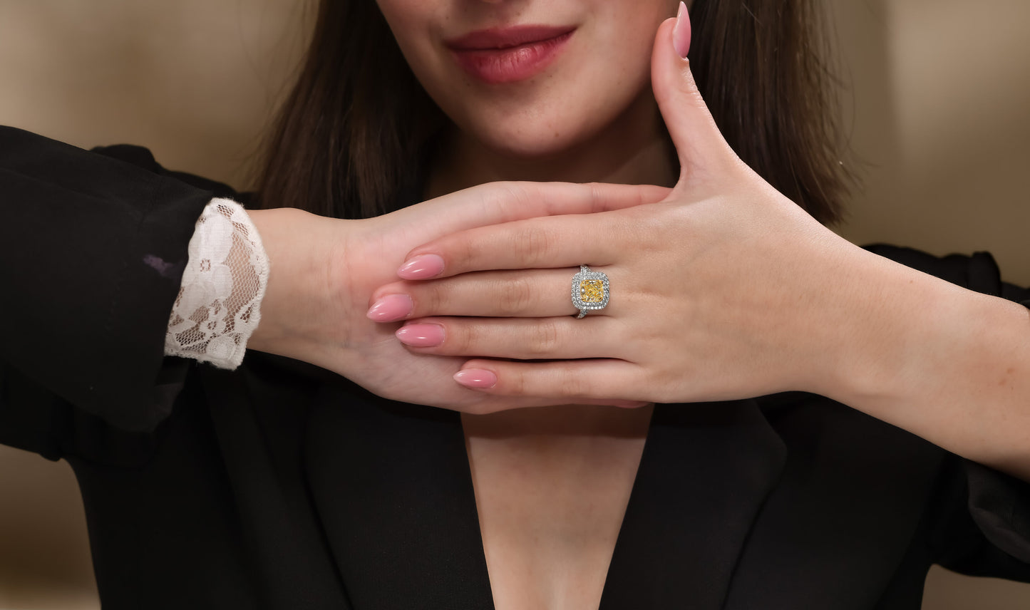 18K White Gold Statement Ring With 2.69 TCW Natural Diamond - Natural Fancy Colored Diamond Main Stone