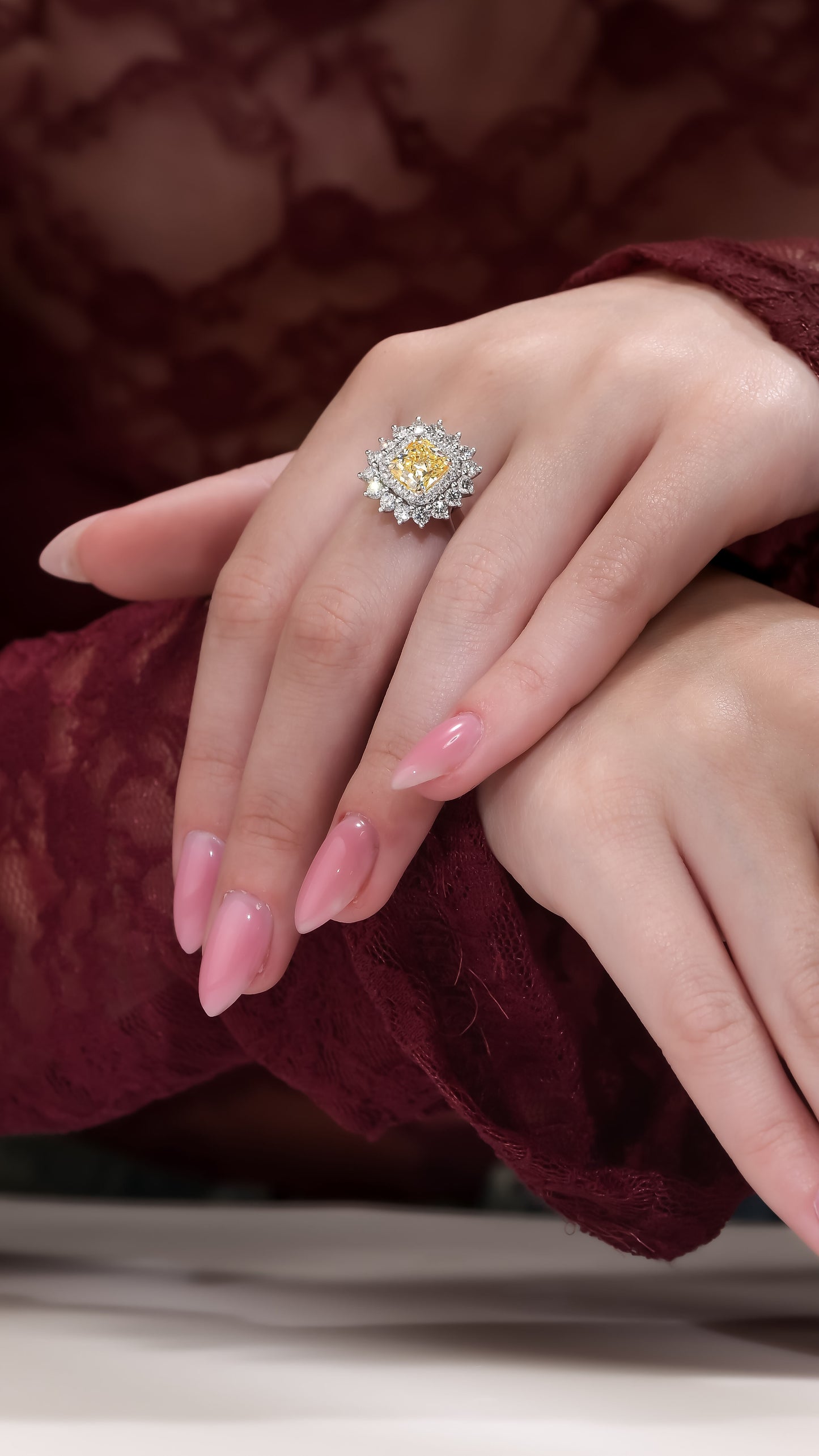 18K White Gold Statement Ring With 2.69 TCW Natural Diamond - Natural Fancy Colored Diamond Main Stone