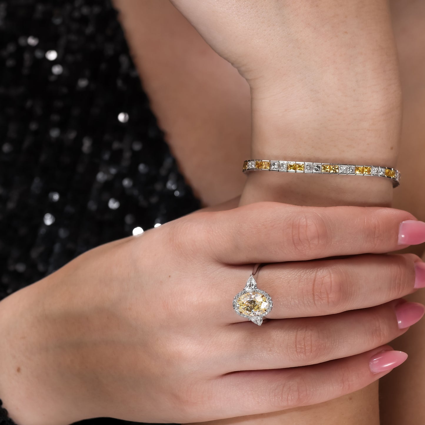 18K White Gold Ring With 3.91 TCW Natural Diamond- Natural Fancy Colored Diamond Main Stone