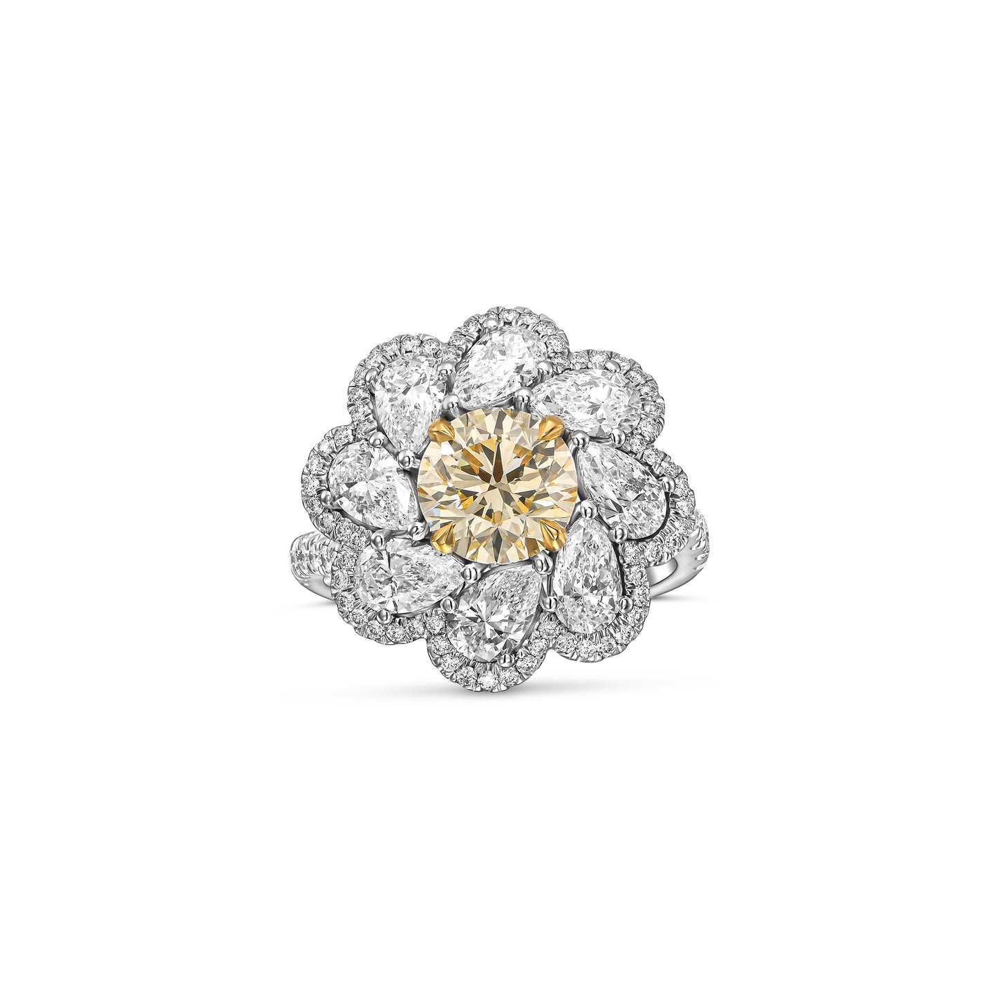 18K White Gold Ring With 3.99 TCW Natural Diamond - Natural Fancy Colored Diamond Main Stone