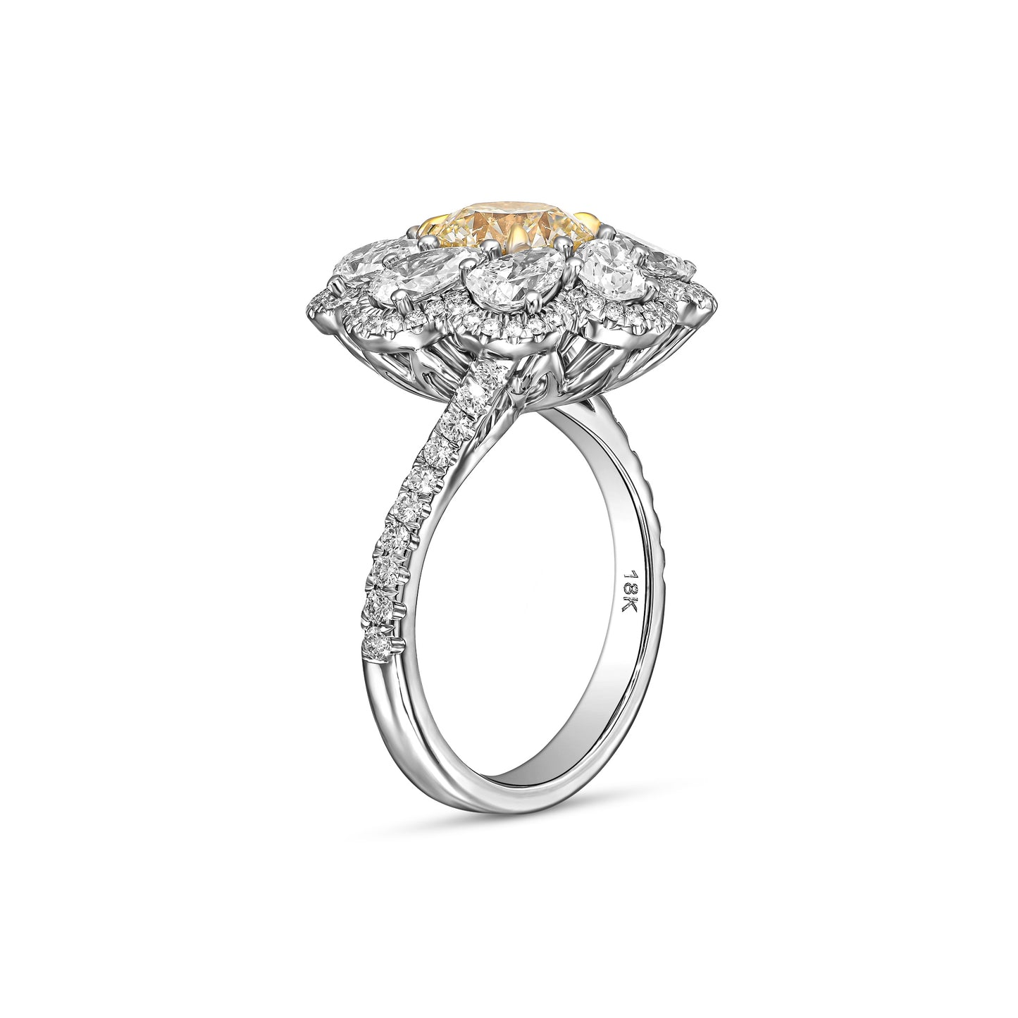18K White Gold Ring With 3.99 TCW Natural Diamond - Natural Fancy Colored Diamond Main Stone