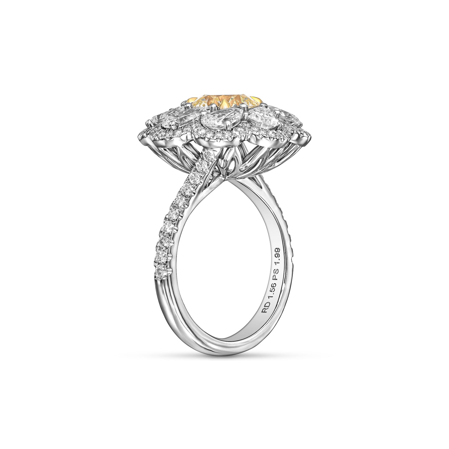 18K White Gold Ring With 3.99 TCW Natural Diamond - Natural Fancy Colored Diamond Main Stone