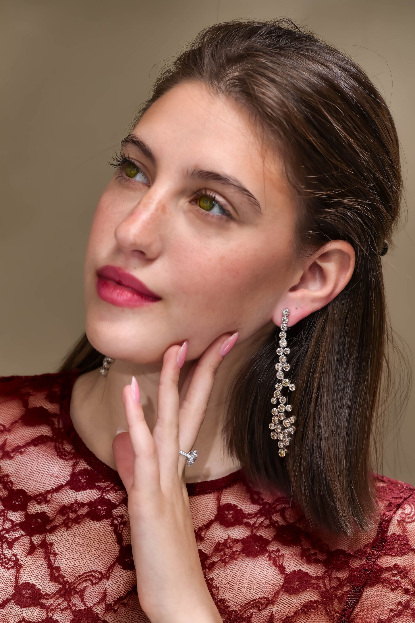 18K White Gold Dangling Drop Earrings With 13.74 TCW Fancy Colored Diamonds