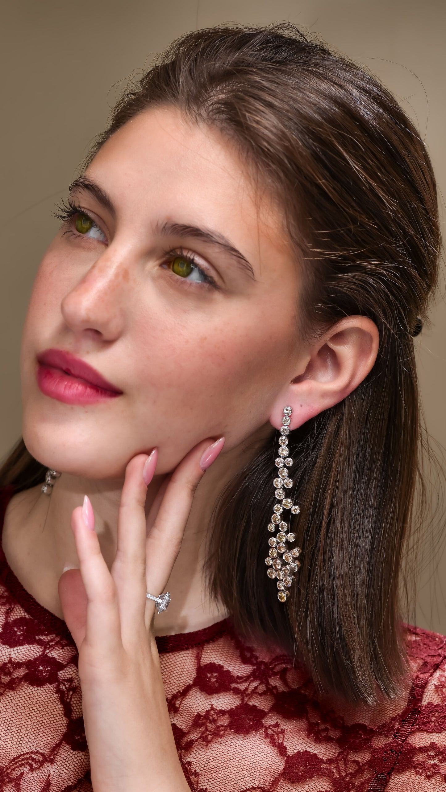 18K White Gold Dangling Drop Earrings With 13.74 TCW Fancy Colored Diamonds