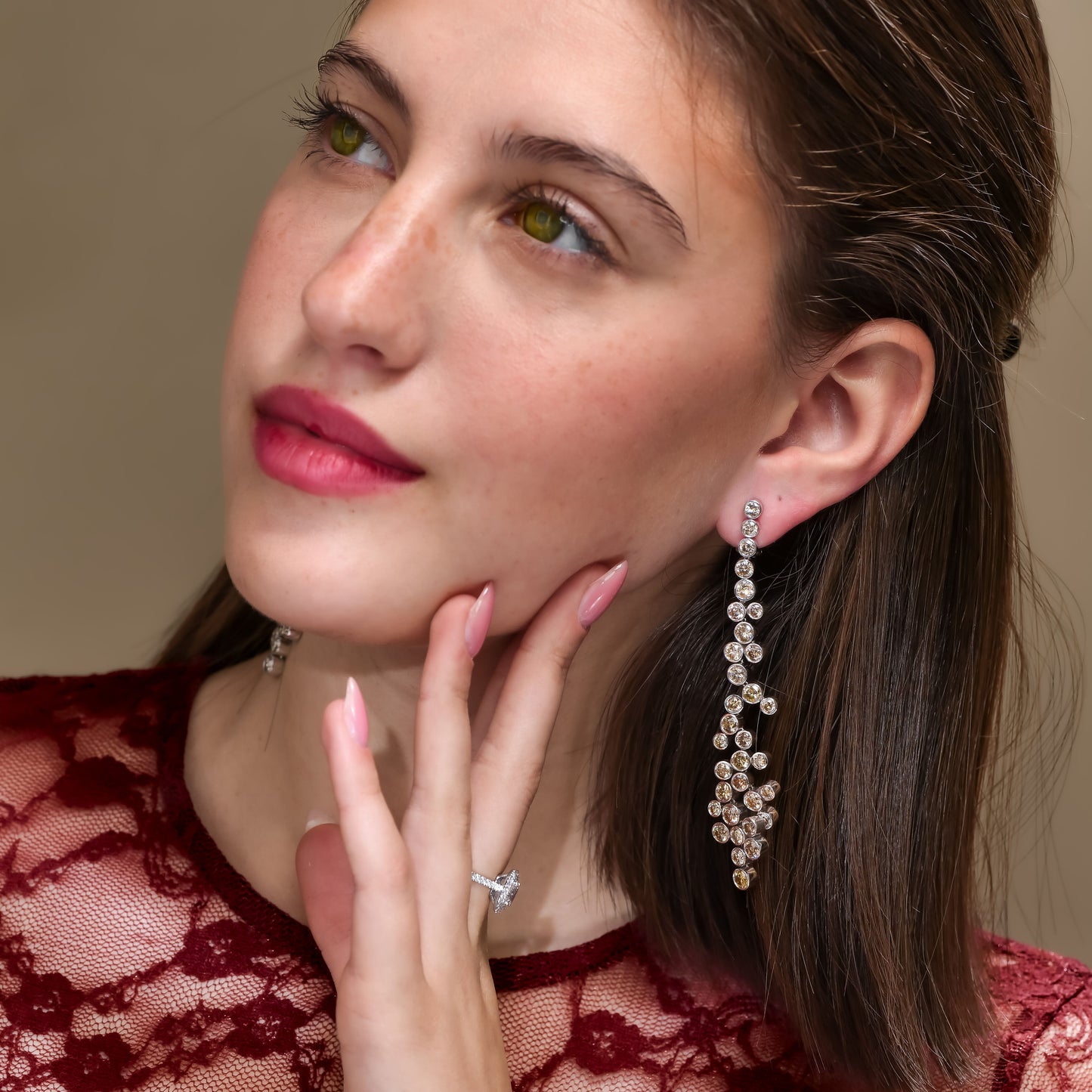 18K White Gold Dangling Drop Earrings With 13.74 TCW Fancy Colored Diamonds